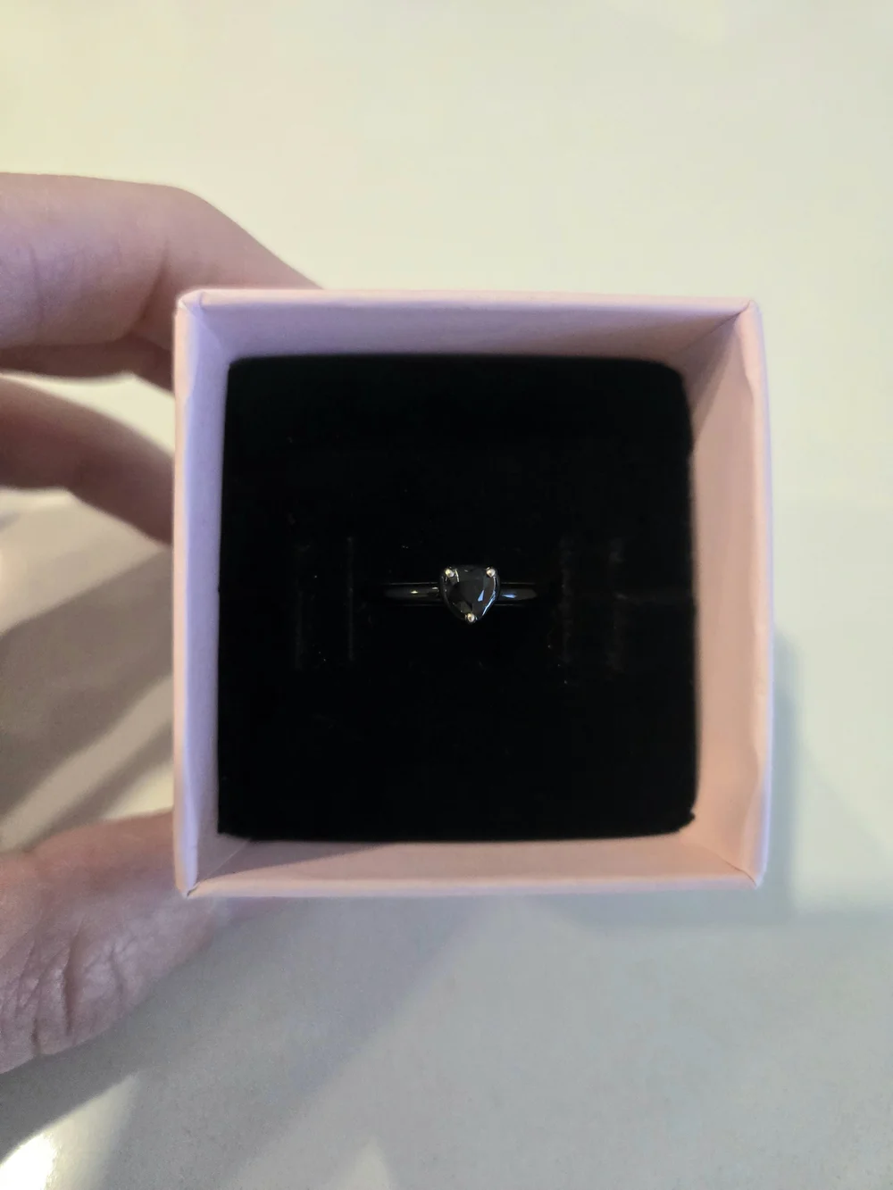 Pandora Heart-Shaped Black Stone Ring  Over SS. Sz. 3.75